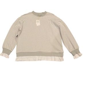 NWT CALI BE Sweatshirt Light Gray Stripe Women's Fake Two-Piece Crew Neck S